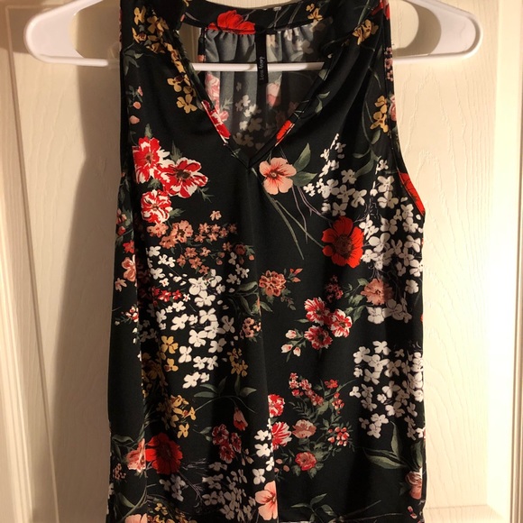 V-neck Black and Floral Blouse - Picture 2 of 3